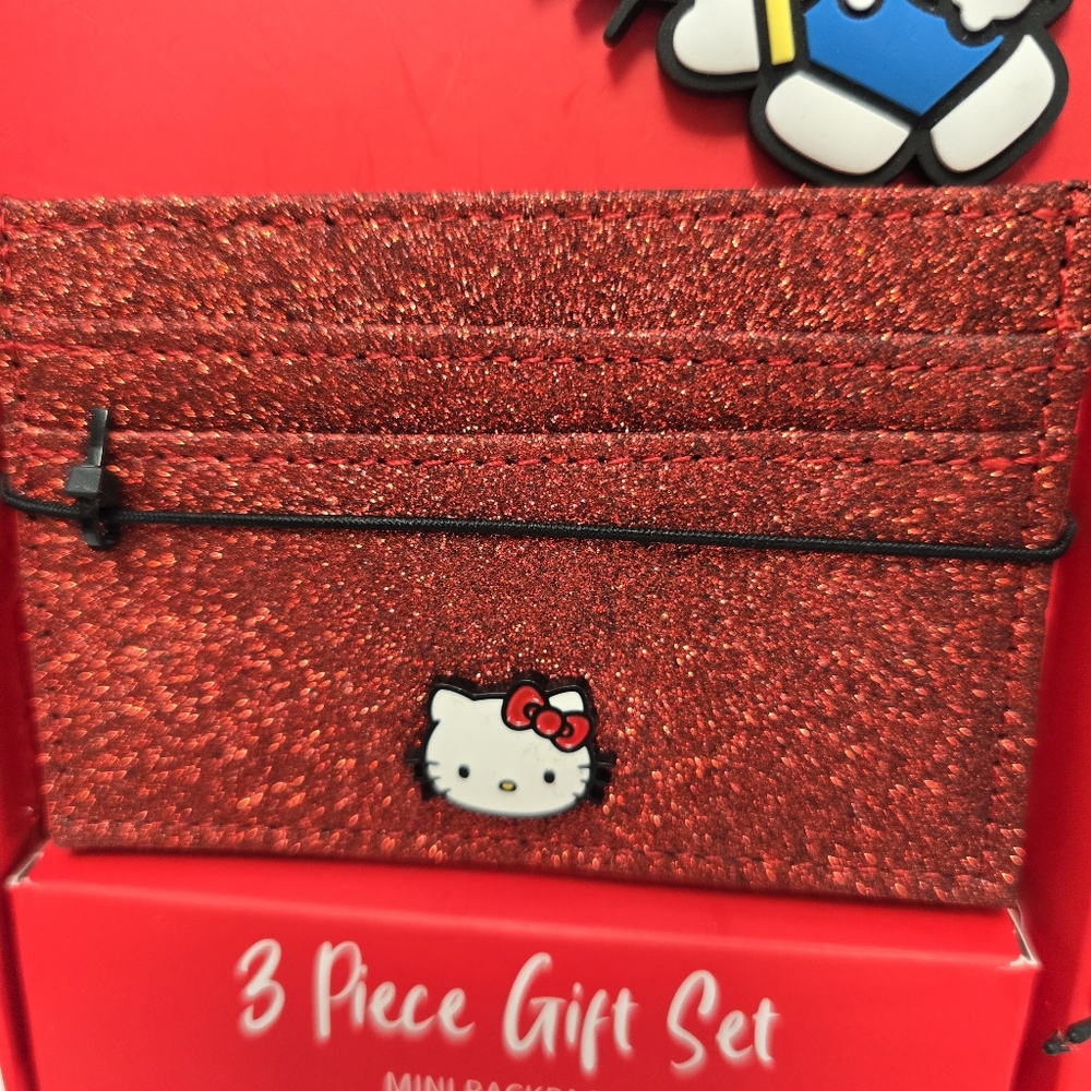Hello Kitty 3 Piece Gift Set Mini Backpack ID Card Wallet Key Chain NEW - Picture 3 of 11